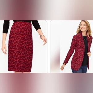 Talbots Red Print Pencil Skirt  And Blazer Suit Set